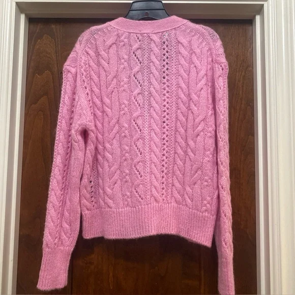 The Kooples Womens Cable Knit V-Neck Cardigan in Pink Fr Sz 2 US 6 NWT MSRP $345 - Picture 5 of 7
